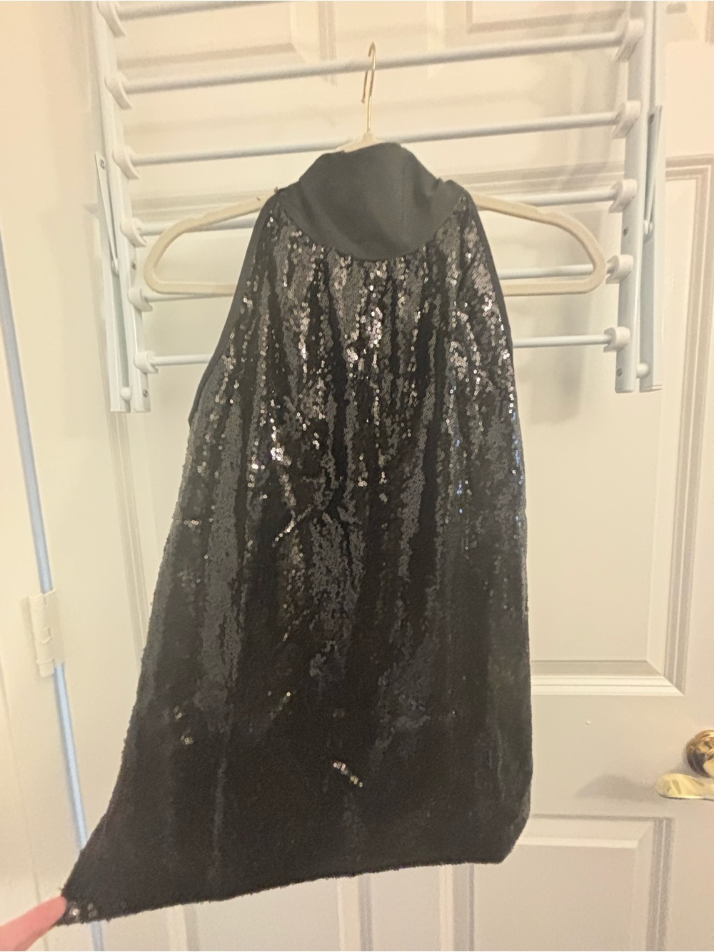 Black Sequin Halter Party Top with tie at neck in back